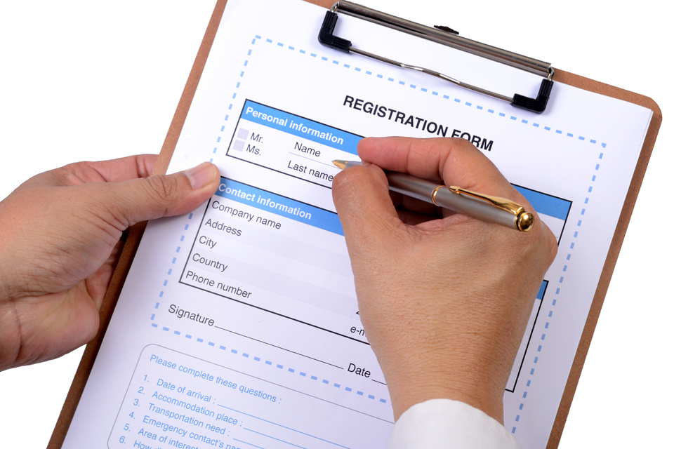 Writing registration form.